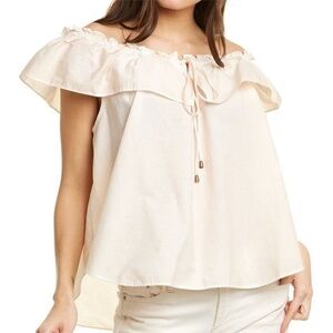 Free People Far Out Ruffle Poplin Top Size XS Women